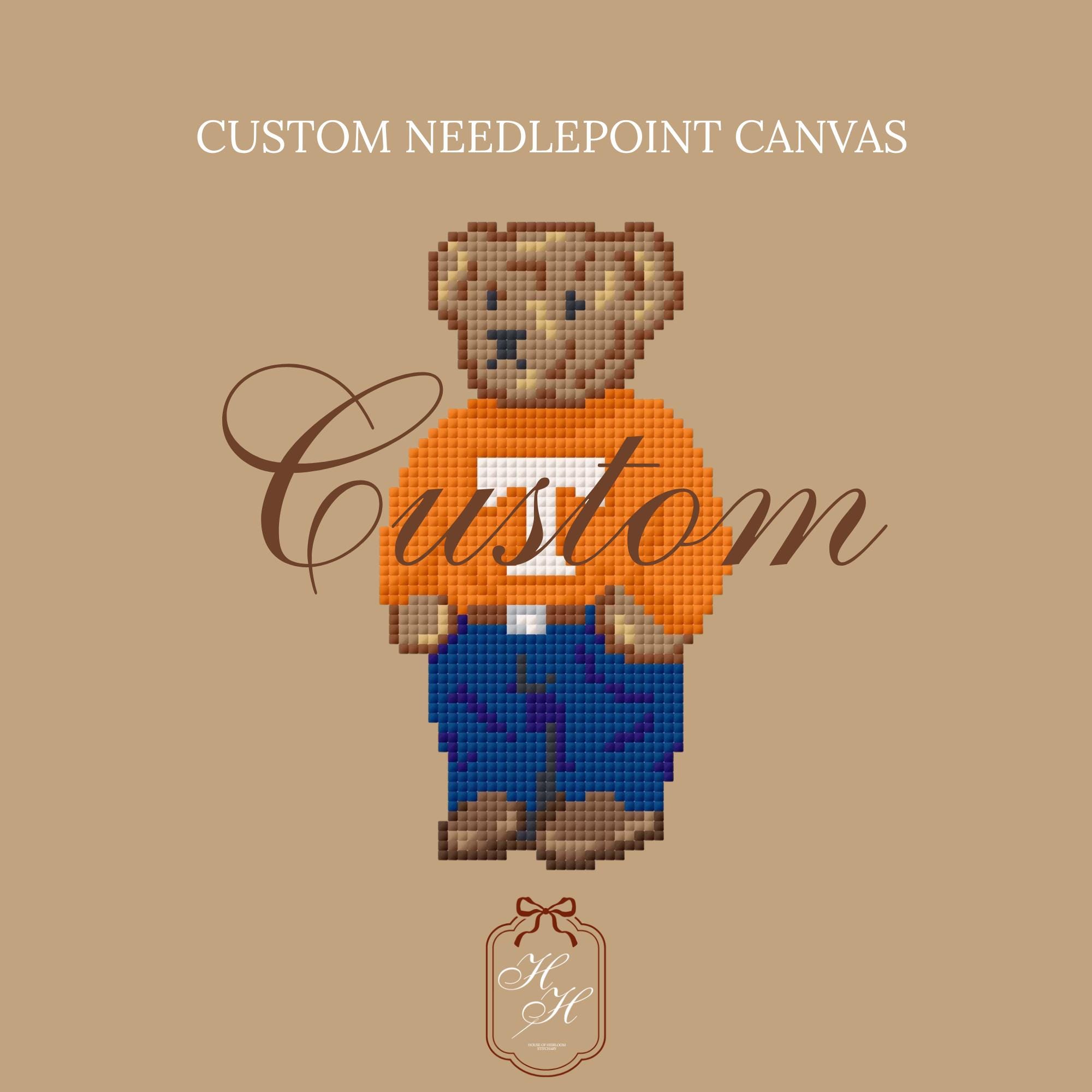 Custom Collegiate Bear Sweater Handpainted Needlepoint Canvas