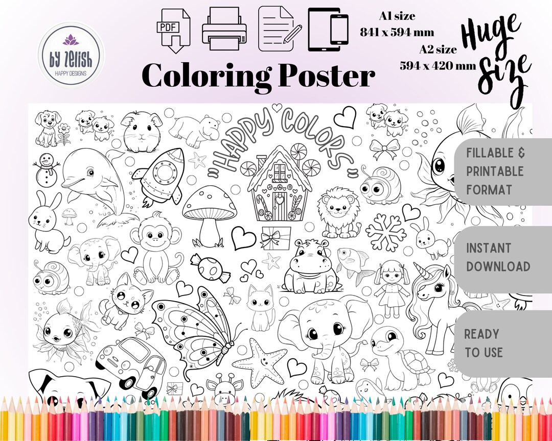 Giant Coloring Page Huge Coloring Poster Extra Large Coloring Wall Art ...