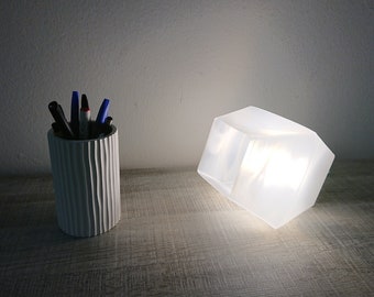 Lampe d'ambiance et décoration cubique, lampe design, lampe de table, abat-jour imprimé en 3D, coloris blanc