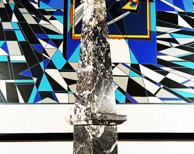 Featured listing image: 1960s Stunning Large Hand-Carved Obelisk in Black Marble of Aquitaine. Made in Italy.  57cm. h / 22.44 h inches