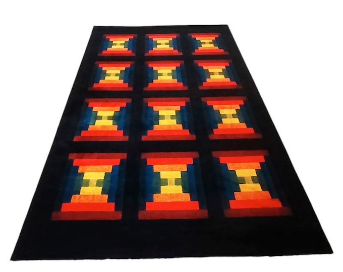 Featured listing image: 1980S Geometric Rug "Country" by Missoni for T&J Vestor in Pure Wool,