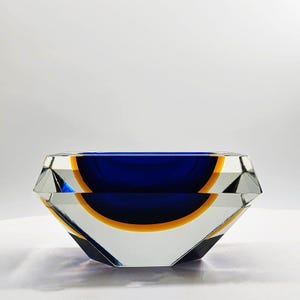 1960s Rare Uranium Rectangular Multifaceted Ashtray or Catch-all in Murano Glass by Flavio Poli for Seguso. Made in Italy.
