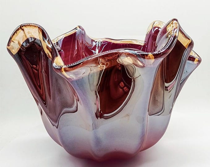 Featured listing image: Big Glossy Purple Jacketed Handkerchief Vase in Hand Worked Murano Glass. Made in Italy.