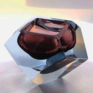 1960s Asymmetrical Uranium Multifaceted Ashtray in Murano Glass. Made in Murano, Italy