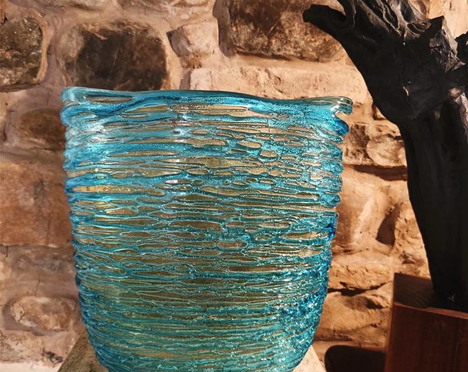 Featured listing image: Mid-Century Stunning Vase in hand-worked Murano glass by Sergio Costantini with the rare Original certificate. Made in Murano, Italy.