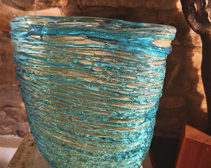 Featured listing image: Mid-Century Stunning Vase in hand-worked Murano glass by Sergio Costantini with the rare Original certificate. Made in Murano, Italy.