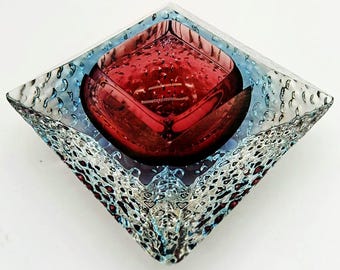 1960s Square Ashtray or Catch-all in Murano Glass by Flavio Poli for Seguso. Made in Italy.