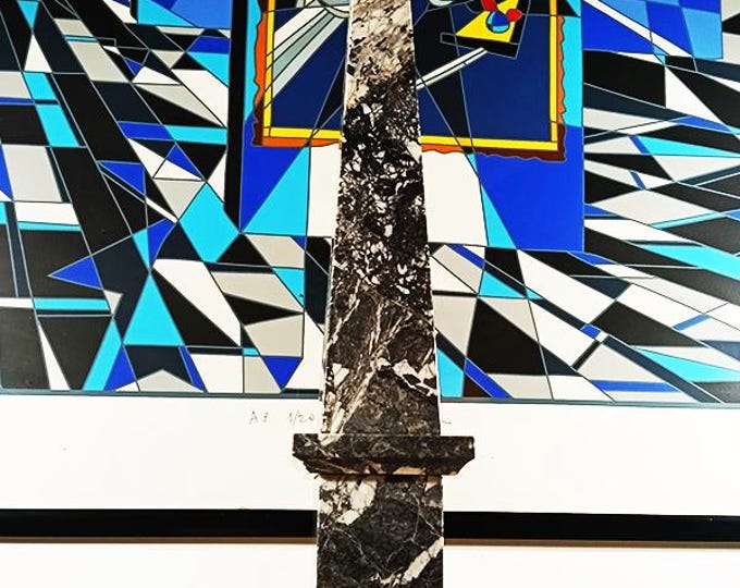 Featured listing image: 1960s Stunning very Big Hand-Carved Obelisk in Black Marble of Aquitaine. Made in Italy.  57cm. h / 22.44 h inches