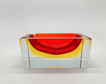 Vintage Big Rectangular Ashtray or Catch-all in Murano Glass by Flavio Poli for Seguso.