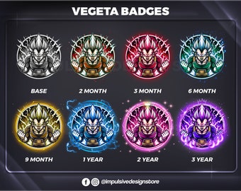 Vegeta Badges | Twitch Sub Badges And Bit Badges Crafted For Streamers. Includes A Set Of 8 Vegeta Badges.