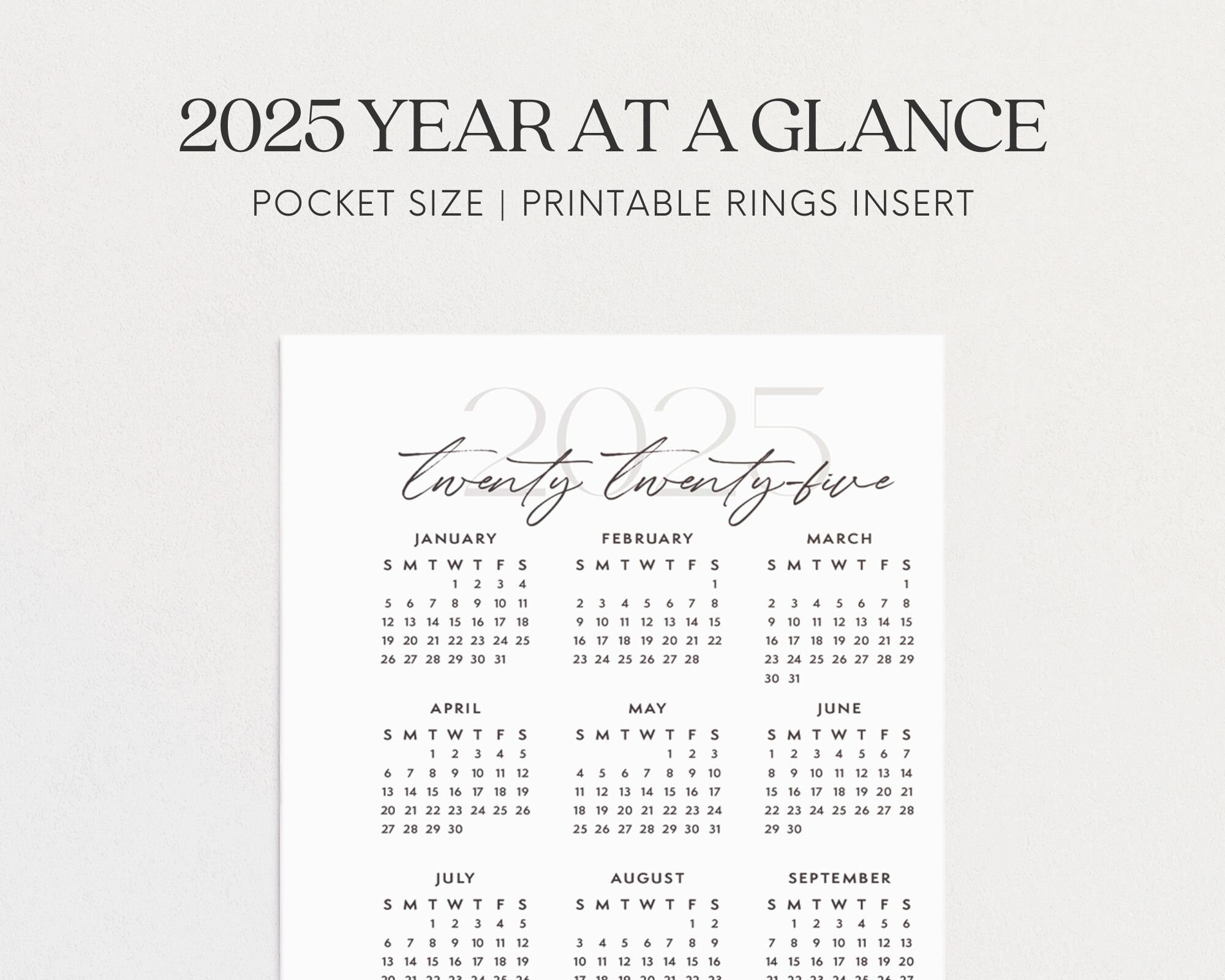 Pocket 2025 Calendar, Year at a Glance, Pocket Size Planner Inserts Printable Sunday Start - Etsy pocket-2025-calendar-year-at-a-glance-pocket-size-planner-inserts-printable-sunday-start-etsy