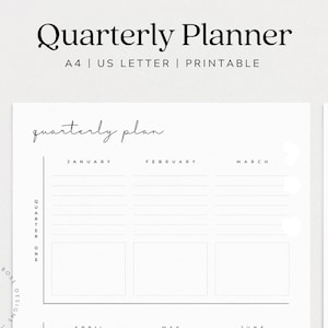 Quarterly Planner Printable Undated 90 Day Goal Setting Worksheet Yearly Goals Future Log Minimalist Planner Insert A4 & US Letter Size