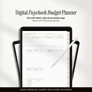Planificador financiero digital Goodnotes para iPad con presupuesto y nómina.