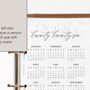 Open A5 ring binder showing  2026 Year at a Glance A5 Binder Refill.