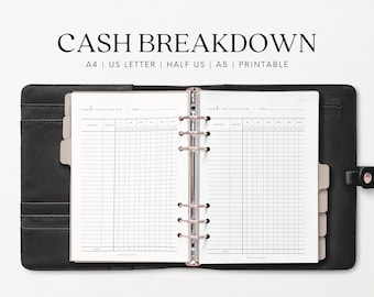 Cash Breakdown Printable Cash Budgeting Bank Teller Slips  A5 A4 US Letter Half Size