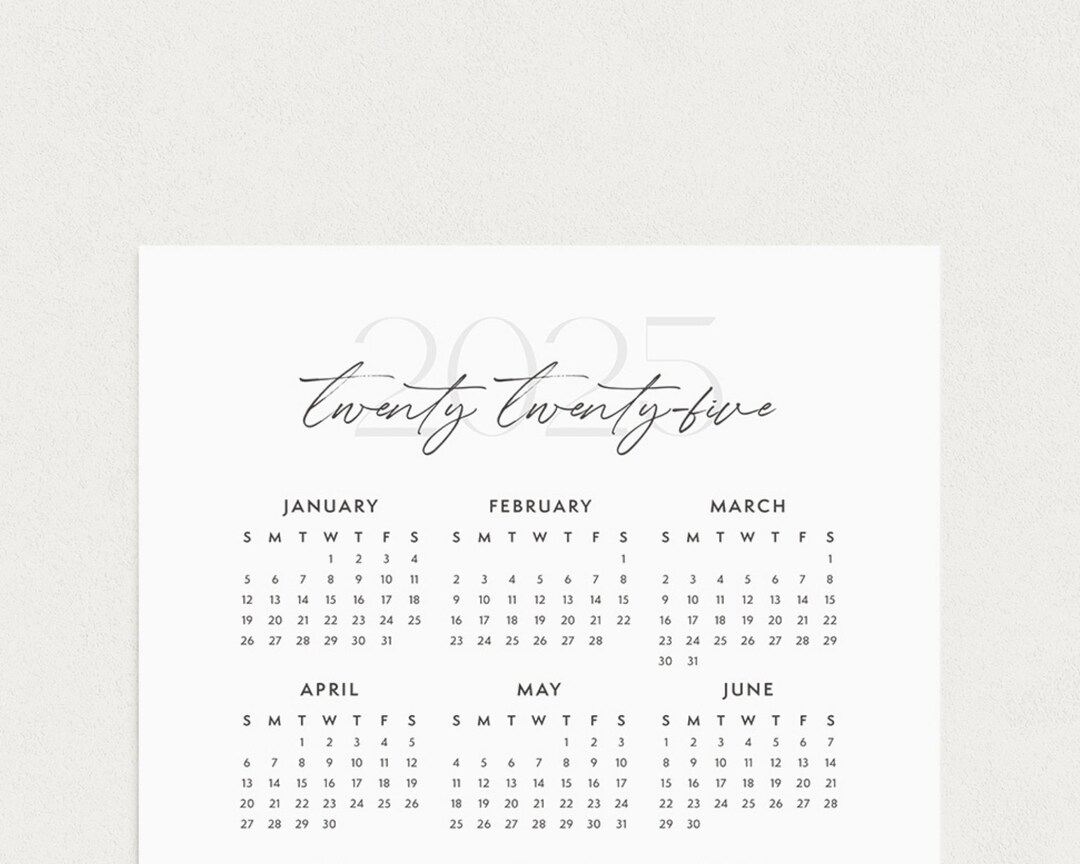 2025 Calendar Sheet Year at a Glance Printable Minimalist Calendar A4 ...
