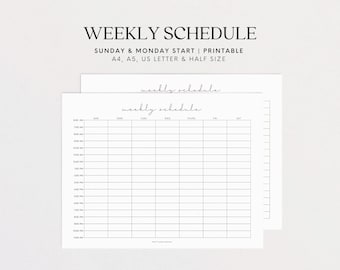 Afdrukbare weekplanner per uur: A4, A5, US Letter, half formaat (digitale download)