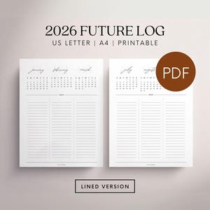2026 未来ログ 印刷可能 年間カレンダー A4 挿入ページ レターサイズ プランナー 四半期計画用 罫線入りバージョン