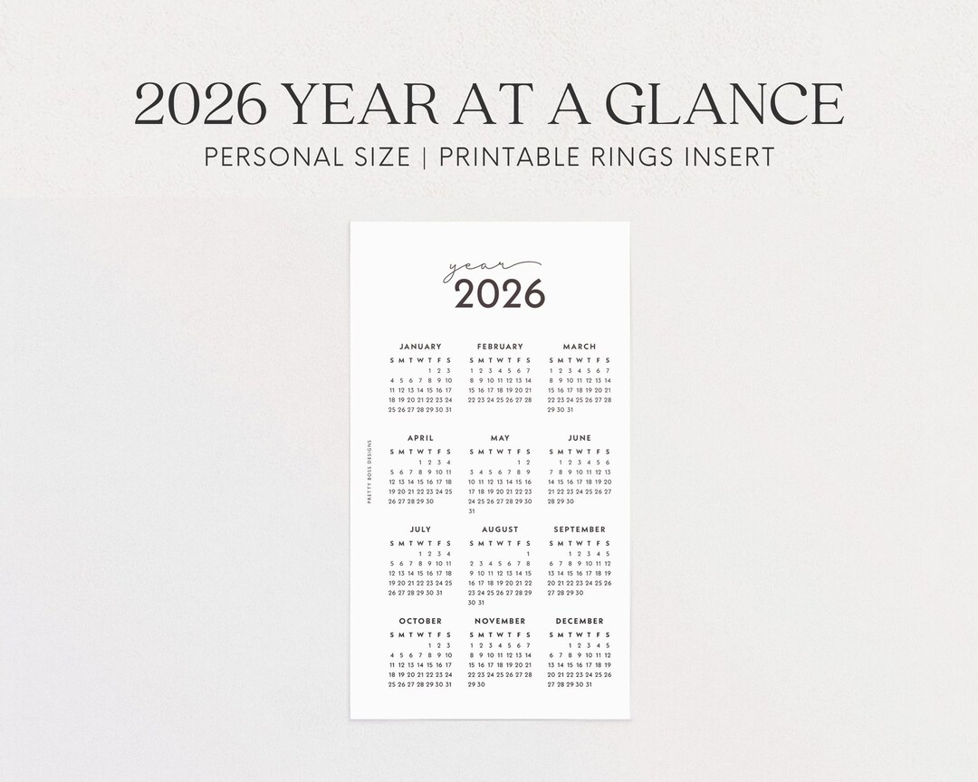 Personal 2026 Calendar Printable Year at a Glance Planner Insert ...