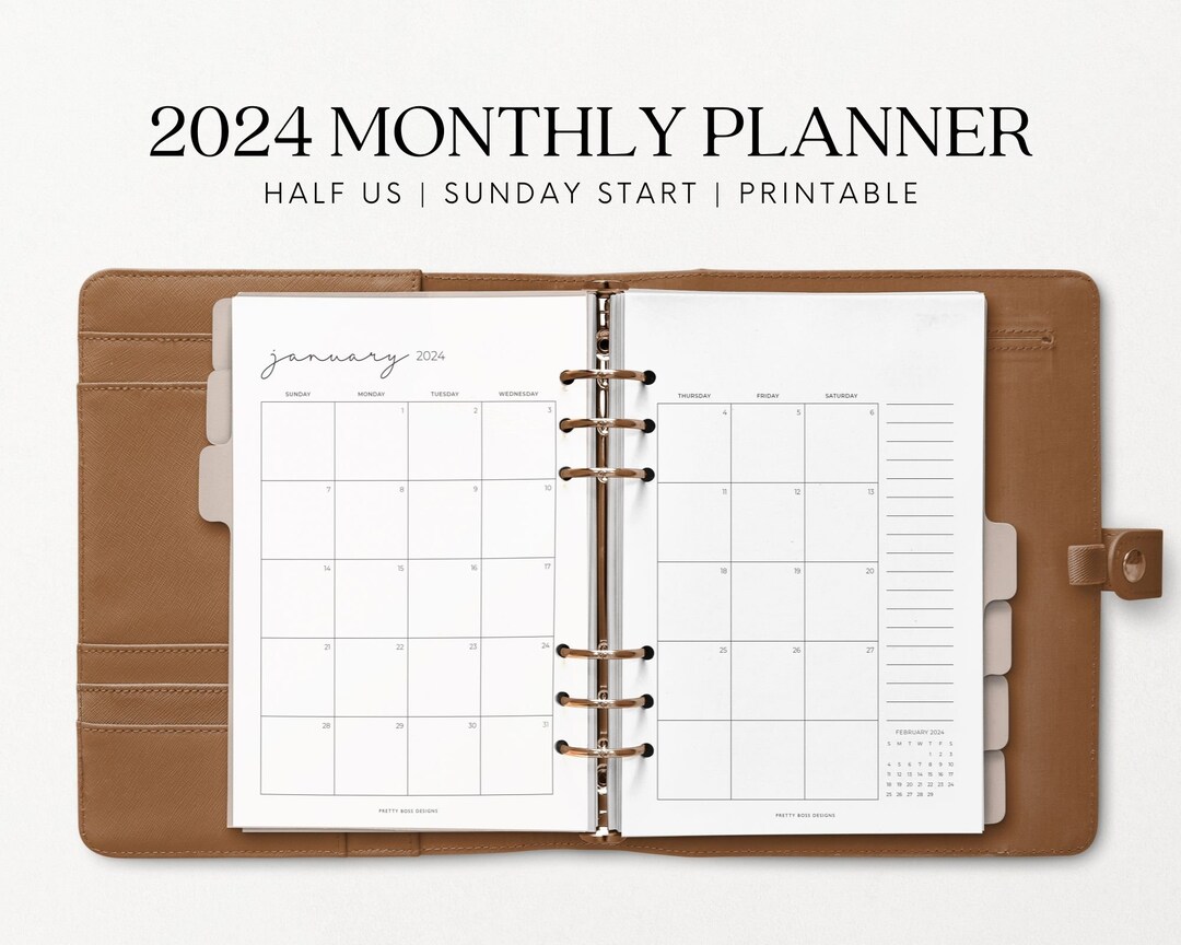 Half Letter 2024 Monthly Planner Printable Inserts Minimalist Planner ...