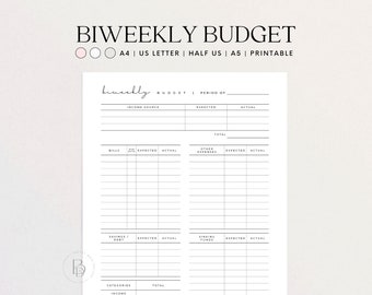 Biweekly Budget Planner, Printable Budget by Paycheck A4, A5, US Letter, Half Size (PDF)