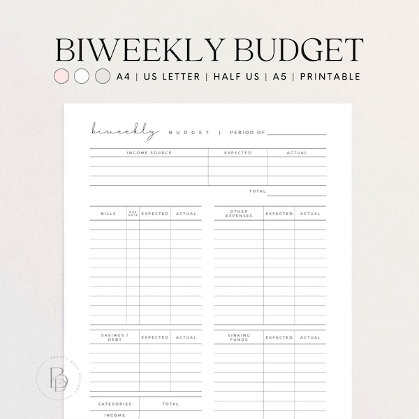 Biweekly Budget Template Printable, Budget By Paycheck, 2 Week Budget Planner | A4, A5, US Letter, Half Size