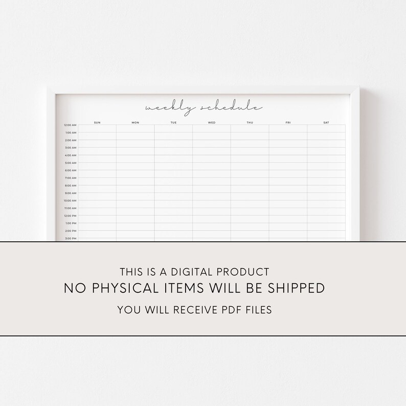 Large 24 Hour Weekly Planner, Printable Hourly Schedule (PDF) - Etsy