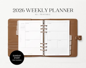 2026 A5 Weekly Planner Inserts, Printable Minimalist Horizontal Layout (PDF)