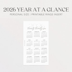 2026 Year at a Glance Printable Calendar, Personal Size (PDF)