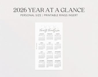 2026 Year at a Glance Printable Calendar, Personal Size (PDF)