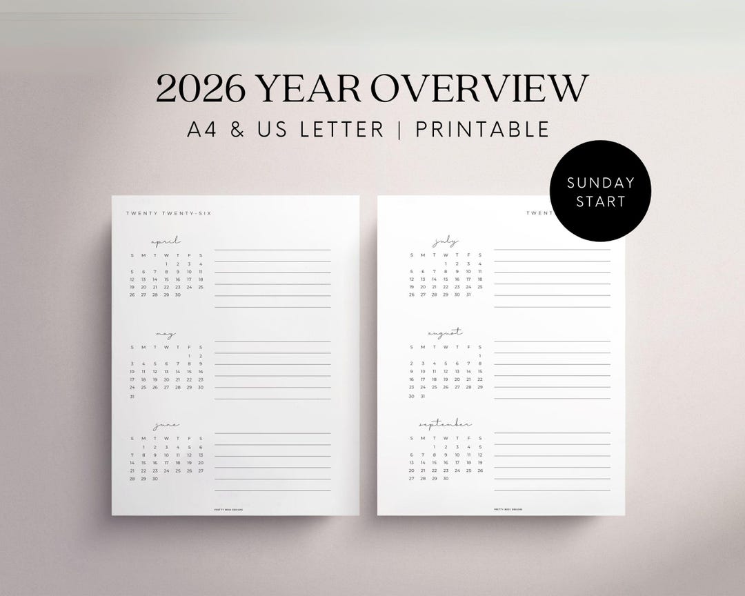 2026 Yearly Overview Planner Quarterly Calendar Future Log Printable A4 ...