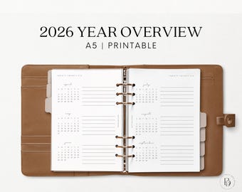 2026 A5 Year Planner Printable, Minimalist Quarterly Calendar (PDF)