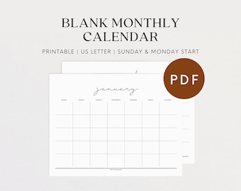 May include: A printable blank monthly calendar template in PDF format. The calendar is designed for US Letter size paper and has a simple, minimalist design with the month "January" written at the top. The calendar can be used to track appointments, events, and deadlines.