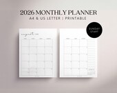 Monthly Planner 2026 Printable Minimalist Calendar Month at a Glance  A4 & US Letter
