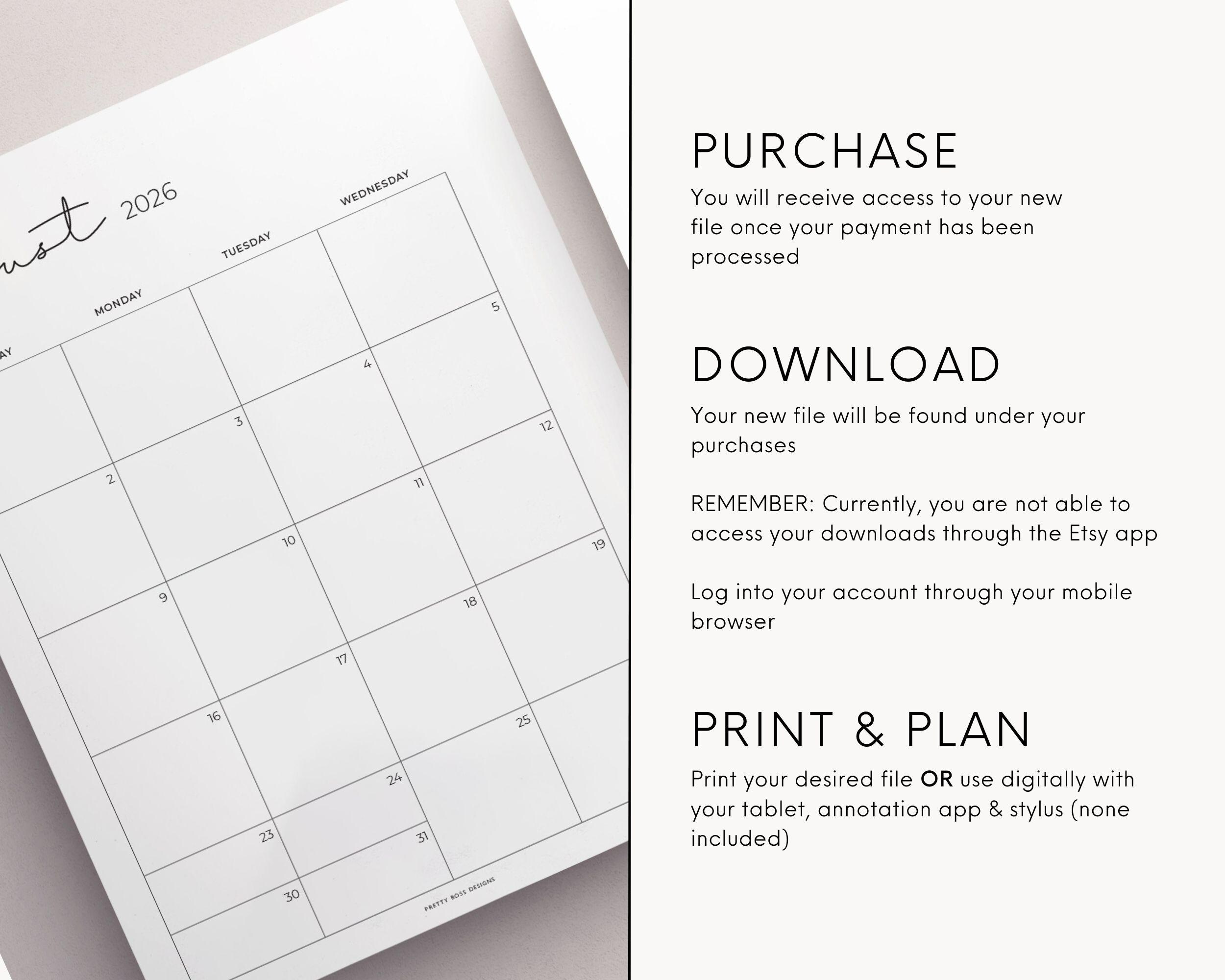 Monthly Planner 2026 Printable Minimalist Calendar Month at a Glance A4 ...