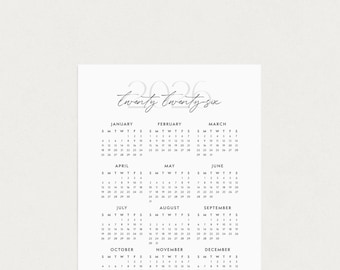Calendario 2026 para imprimir, tamaños A4, A5, Carta (tamaño medio) (PDF)
