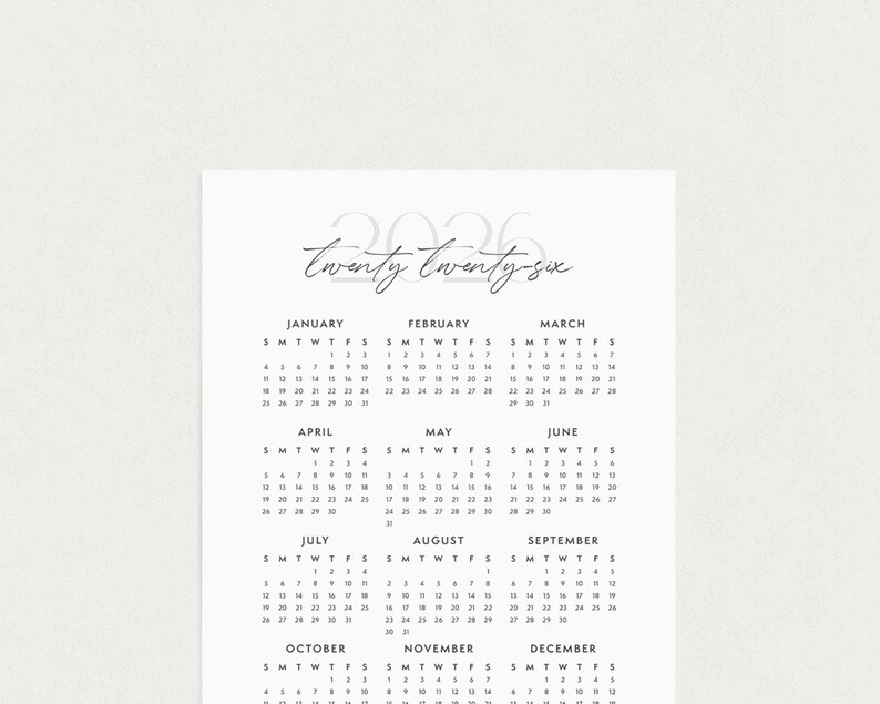 Partial view of 2026 calendar  Printable paper.
