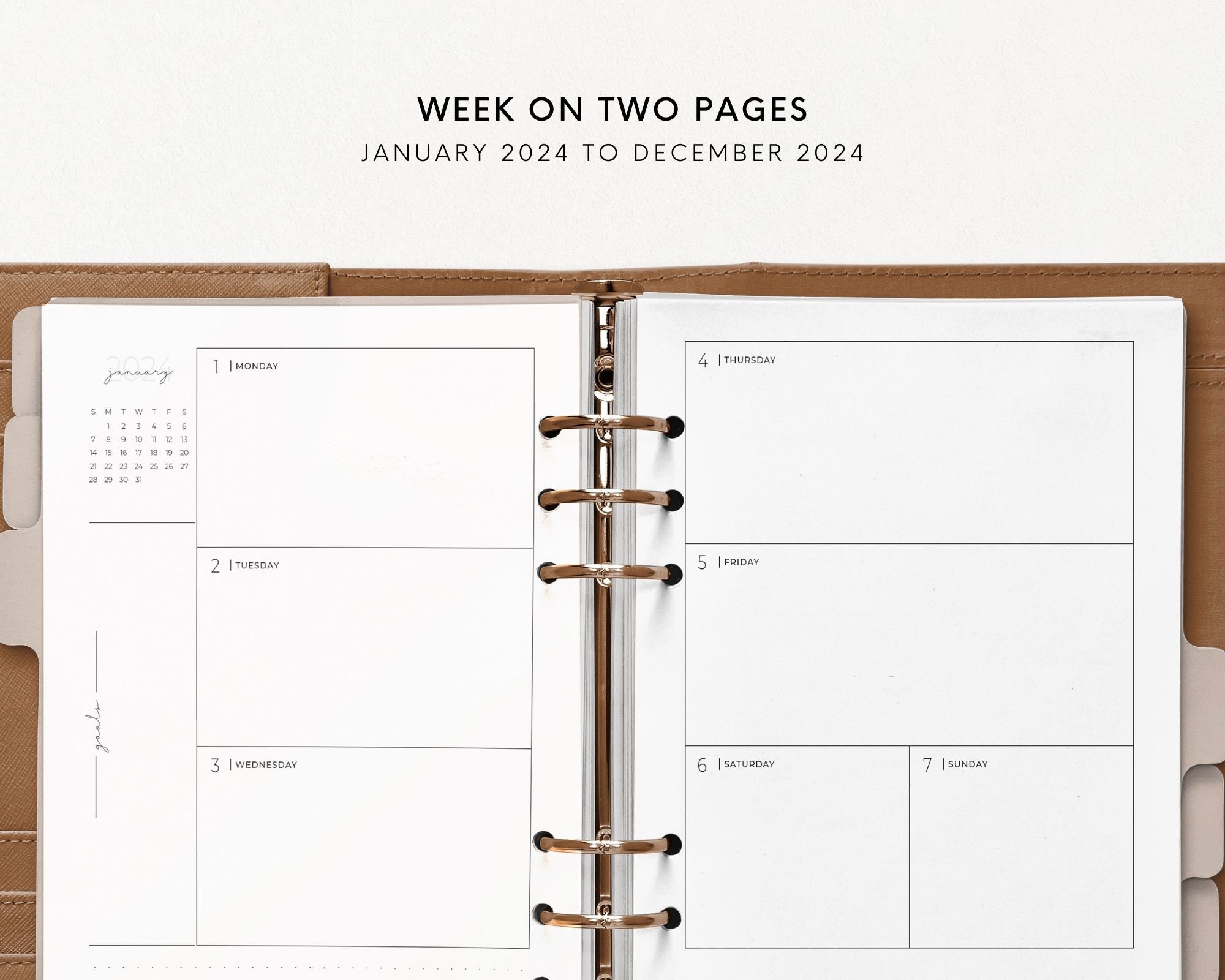 2024 A5 Weekly Planner Inserts Printable, Minimalist Style, Horizontal ...