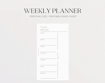 Personal Weekly Planner Inserts Printable Week on One Page Refill