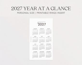Calendario personale stampabile 2027 Planner annuale a colpo d'occhio