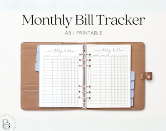 A5 Bill Tracker Monthly Bill Payment Printable Minimalist Planner Insert