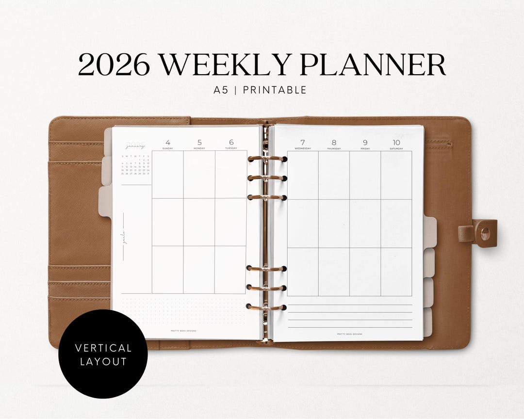 A5 2026 Weekly Planner Inserts, Minimalist Vertical Layout (printable ...