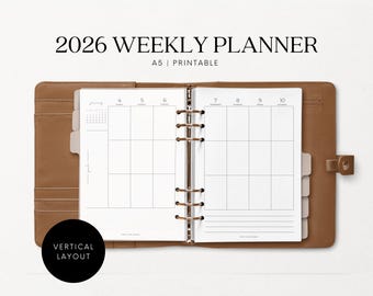 A5 2026 Weekly Planner Inserts, Minimalist Vertical Layout (Printable PDF)