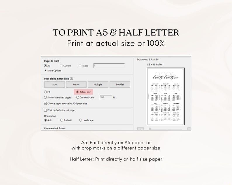 Text with screenshot of print dialog with pink rectangle highlight.