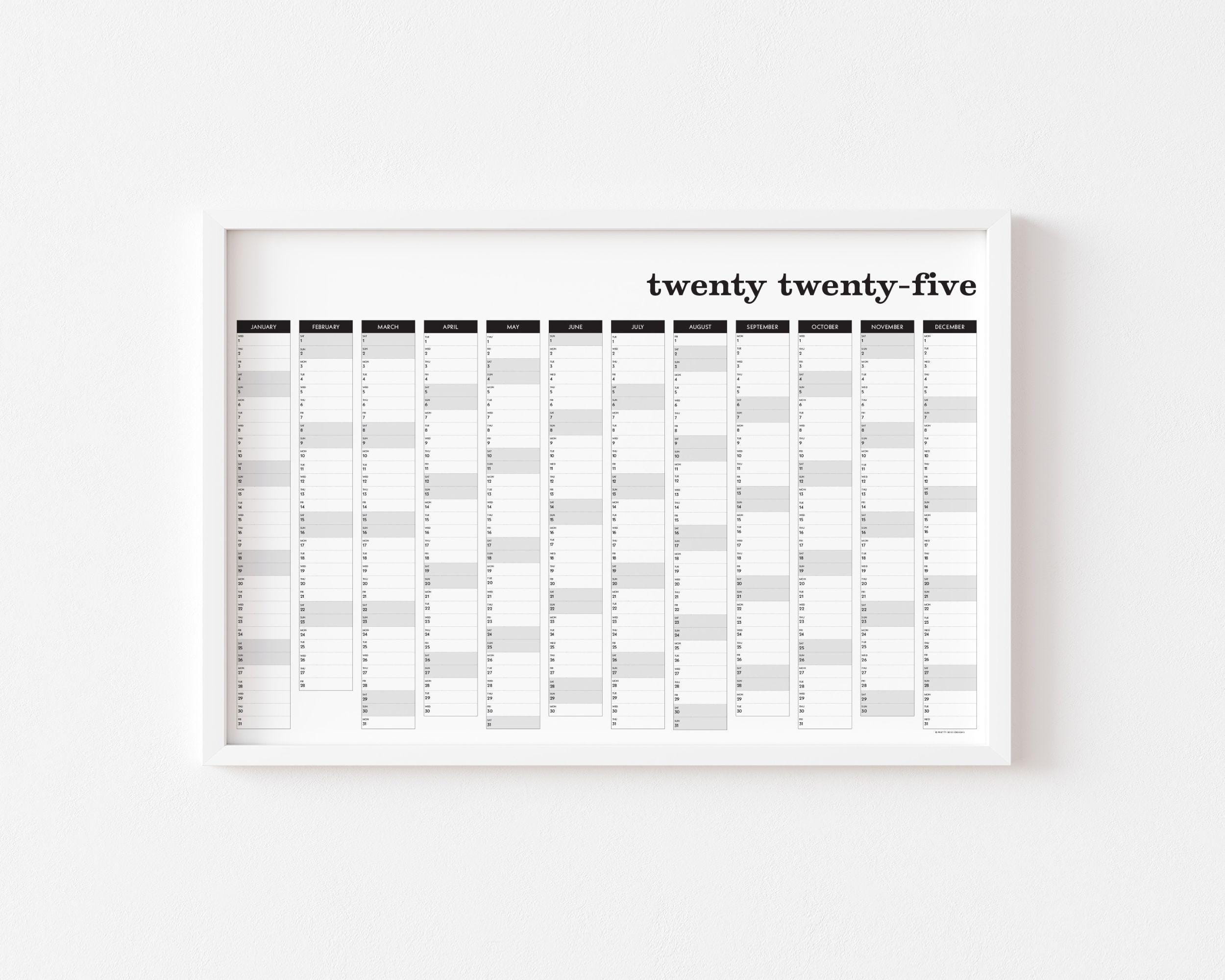 Full Year Calendar Poster 2025 Wall Planner Horizontal Printable Extra Large Monthly Oversized Poster for Office Decor Home Organization