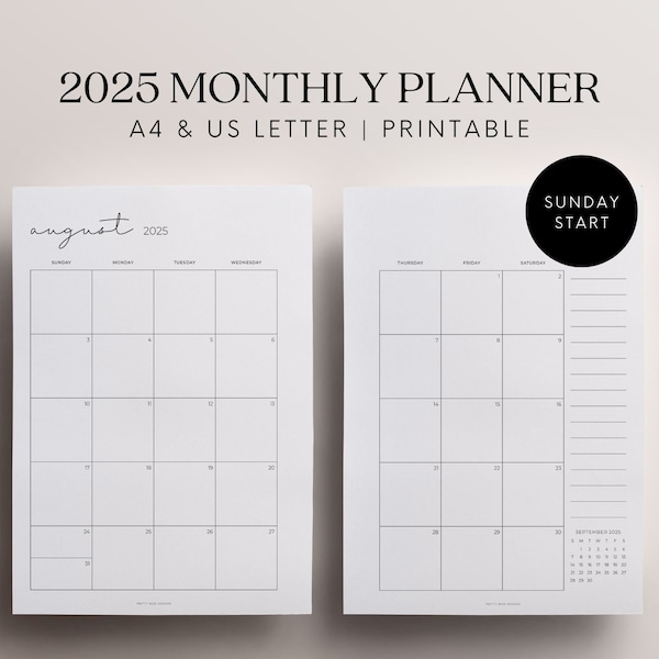 2024 2025 Month at a Glance Planner Printable Digital Monthly Etsy