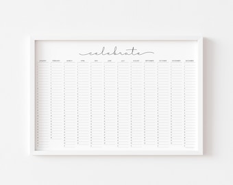 Perpetual Wall Calendar Year at Glance Printable Minimalist Birthday Calendar Poster Large Yearly Planner for Family Celebration Memories