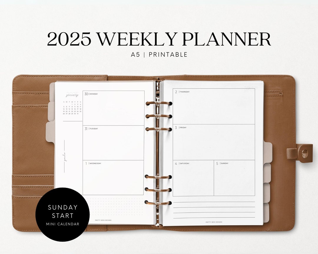 2025 A5 Weekly Planner Inserts Printable Minimalist Style Horizontal ...