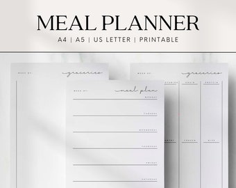 Druckbarer Mahlzeitenplaner PDF Einkaufsliste Wochenplan A5 A4 & US Letter Size