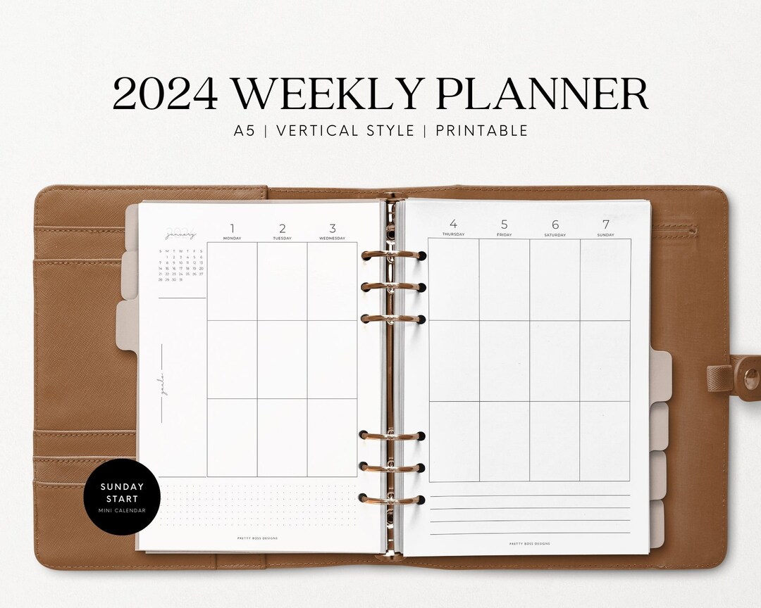 2024 A5 Weekly Planner Inserts Printable, Minimalist Style, Vertical ...